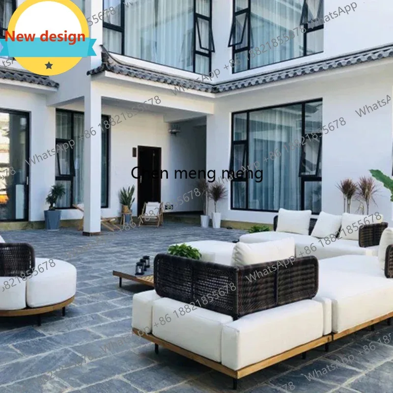 D80 Japanese Style Simplicity Teak Garden Sofas High Grade Retro Leisurely Designer Garden Sofa Modern Outdoor Furniture Divano