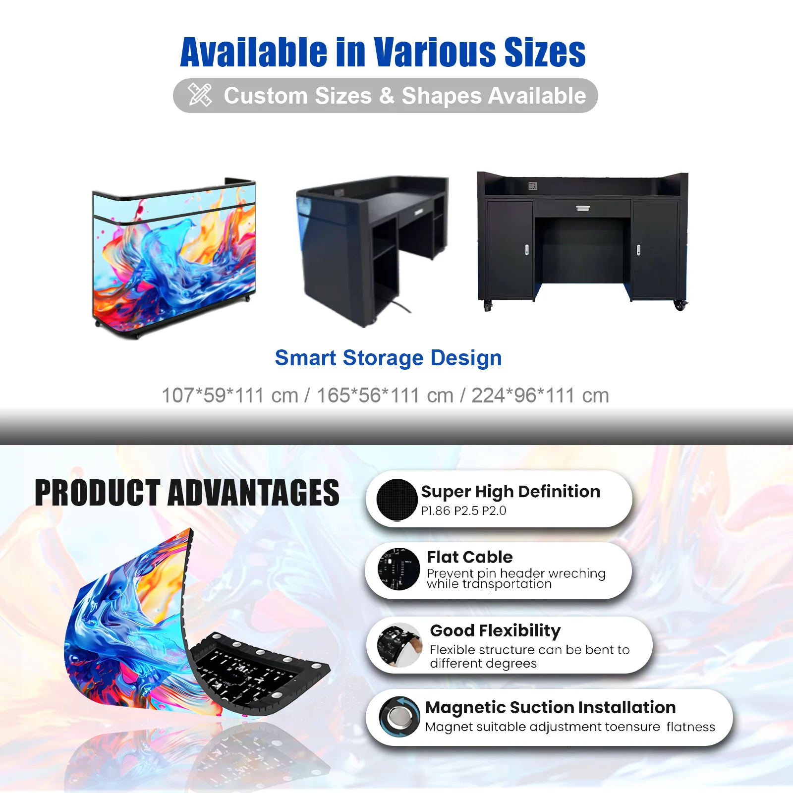 RX Portable LED DJ Booth Table Indoor 4K HDR10+ Led Advertising Video Wall P1.86/P2/P2.5 5-Year Warranty for Nightclub/Disco/Bar