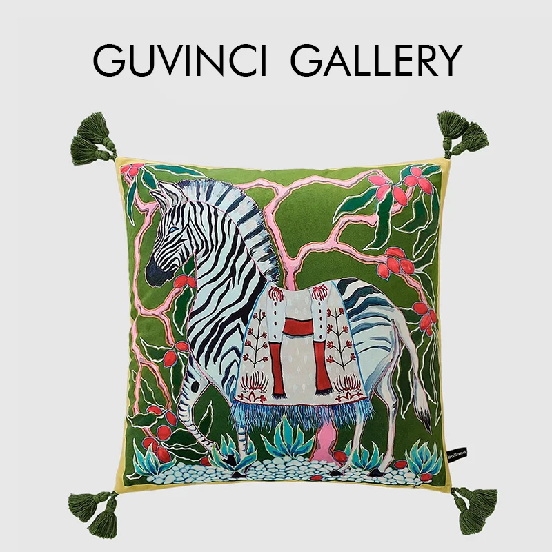 

GUVINCI Non-Mainstream Zebra With Plants Decorative Cushion Cover Luxury Mystical Animal Throw Pillowcase For Villa Hotel Office