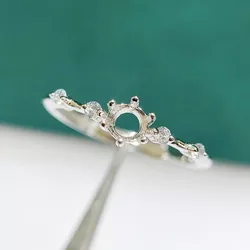 MeiBaPJ 3 Colors 4mm Round Stone 925 Sterling Silver Fashion Ring Holder DIY Empty Support for Women Fine Charm Jewelry