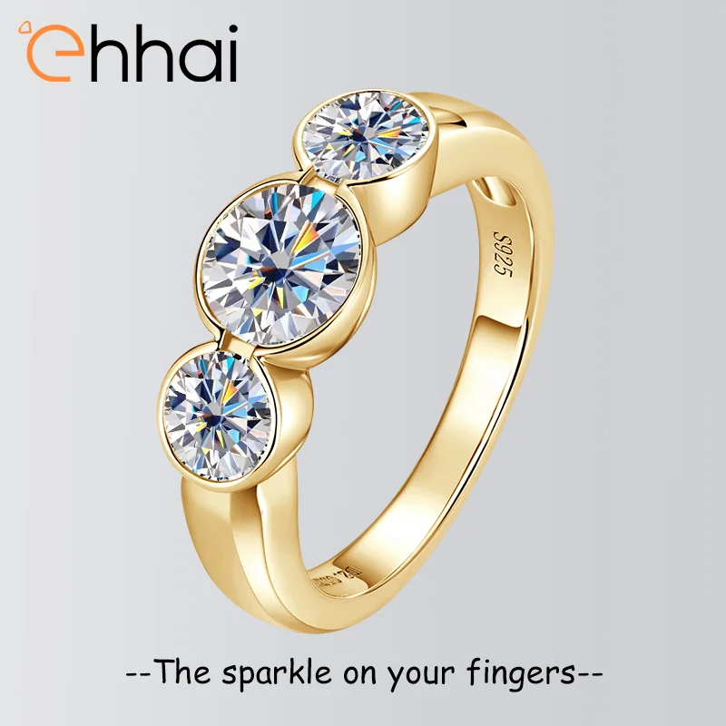 Ehhai Round 0.5-1CT Bezel Setting Chunky Moissanite Ring for Women 925 Sterling Silver Wedding Engagement Ring Fine Jewelry Gift