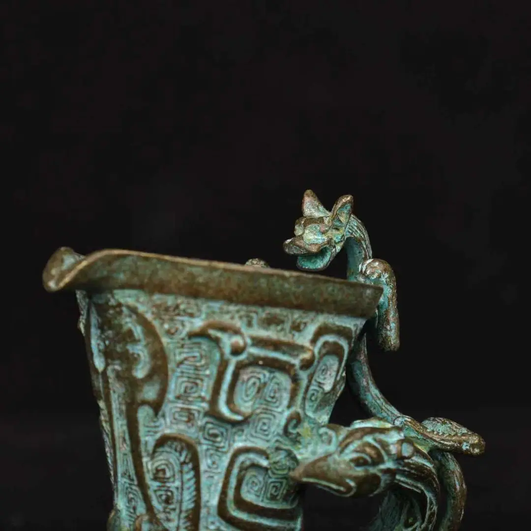 Bronze Dragon and Phoenix Jazz Cup Antique Bronze Antique Wine Ware Home Ornament Collection Crafts