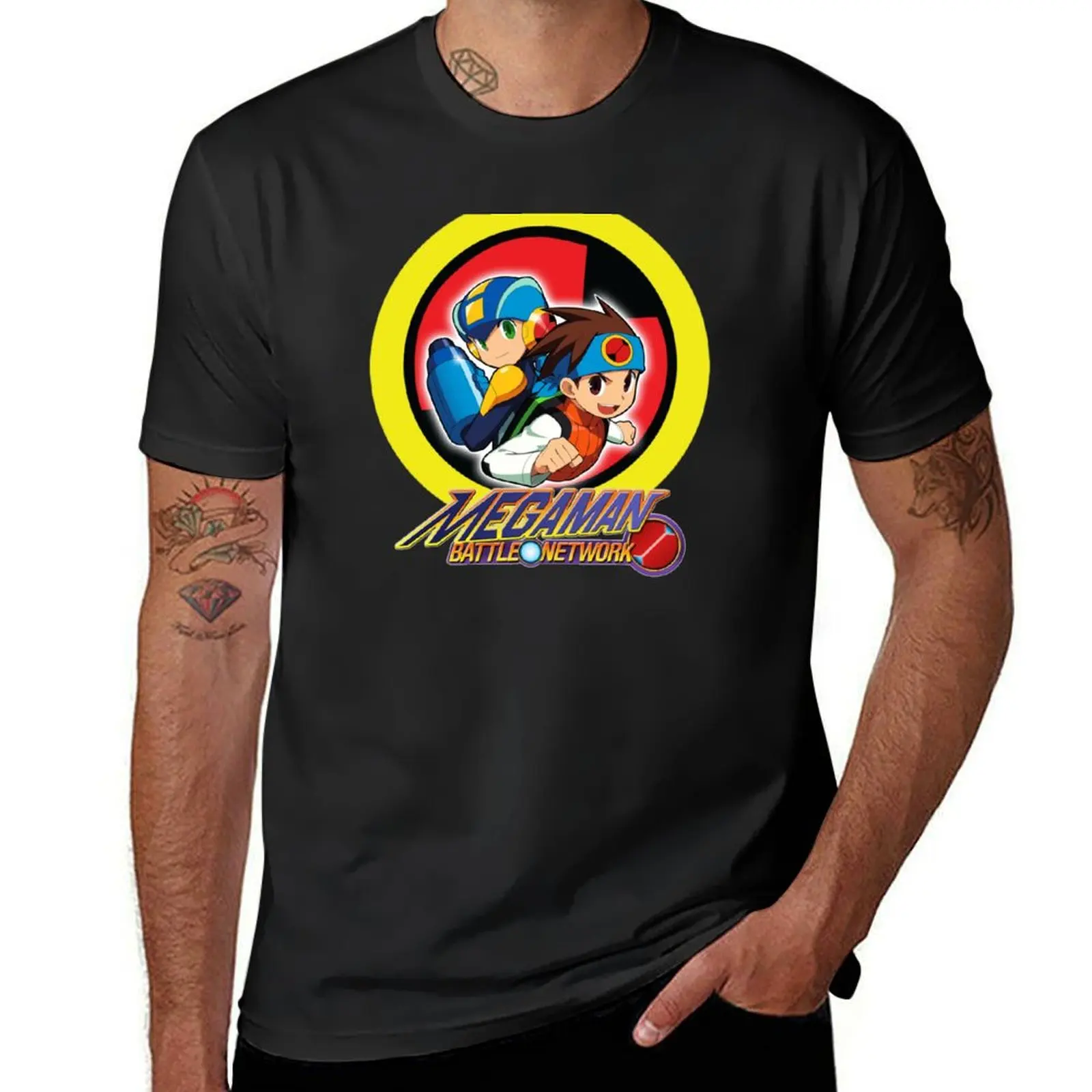 Mega Man Battle Network Poster Lan & Megaman T-shirt quick drying for a boy men clothings