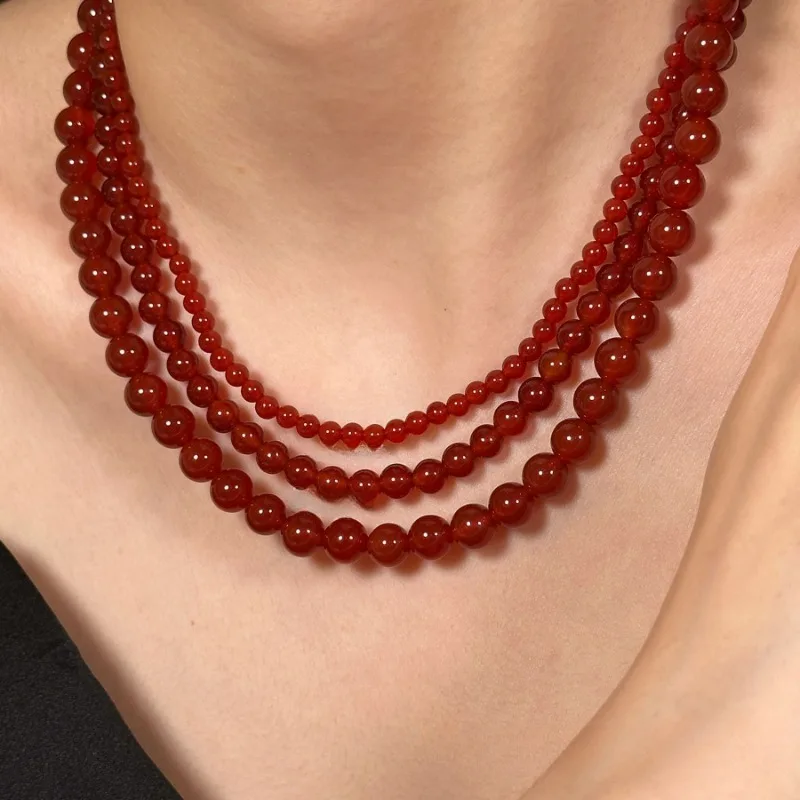 Elegant Red Beaded Necklace New Chinese Style Women Vintage Black Handmade Glass Beads Choker Girls Imitation Pearl Jewelry