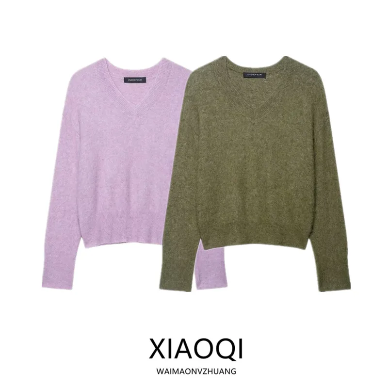 

Новое поступление осени 2022, женский повседневный вязаный свитер с эффектом выцветания, удобный универсальный длинный топ свеч V-Ne для поездок на работу