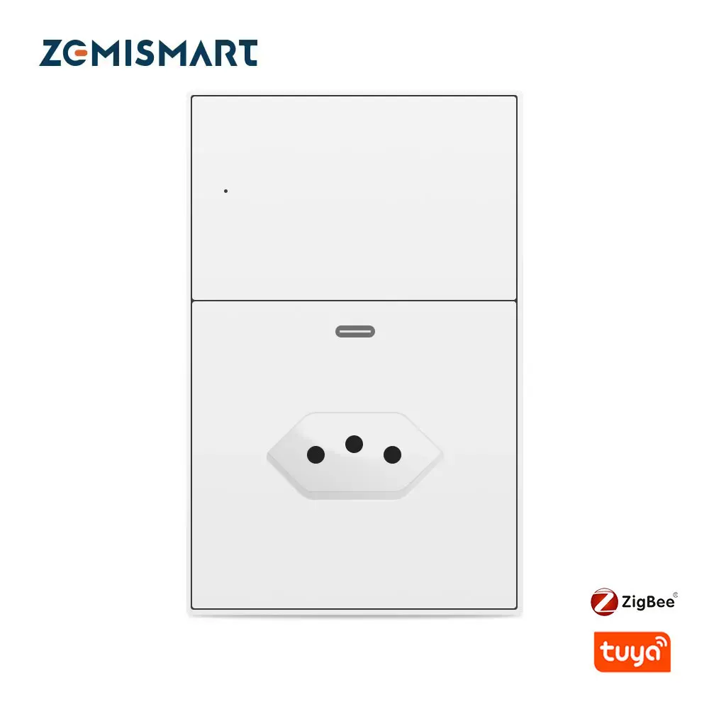 Zemismart Zigbee 10A Brazil Outlet with Type-C Charging Port Smart Brazilian Wall Socket Work with Tuya Smart Life App