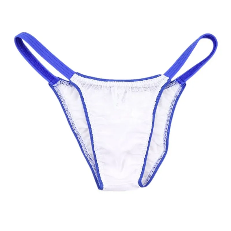 

Men's Mesh See Through Bikini Briefs, Contrast Blue Thin Waistband Low Rise Elastic Breathable Sexy Male Underwear