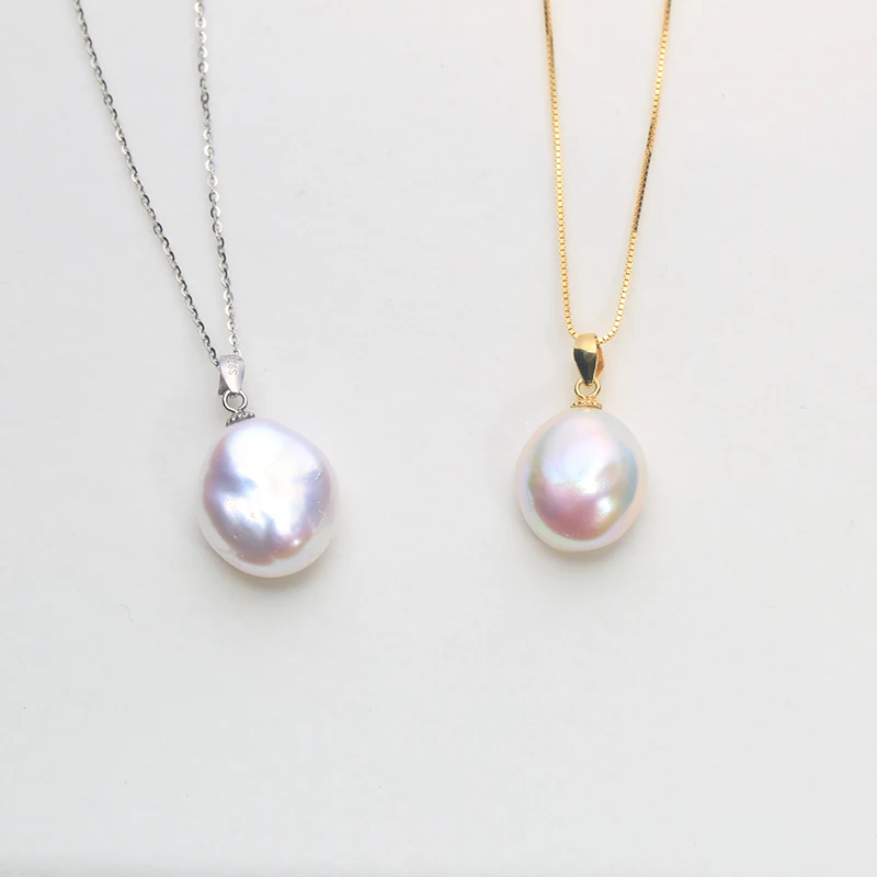 Jane jewelry handmade 100% Natural Freshwater Small Baroque irregular pearl pendant 925 silver sterling classic clasp 12-15mm PK