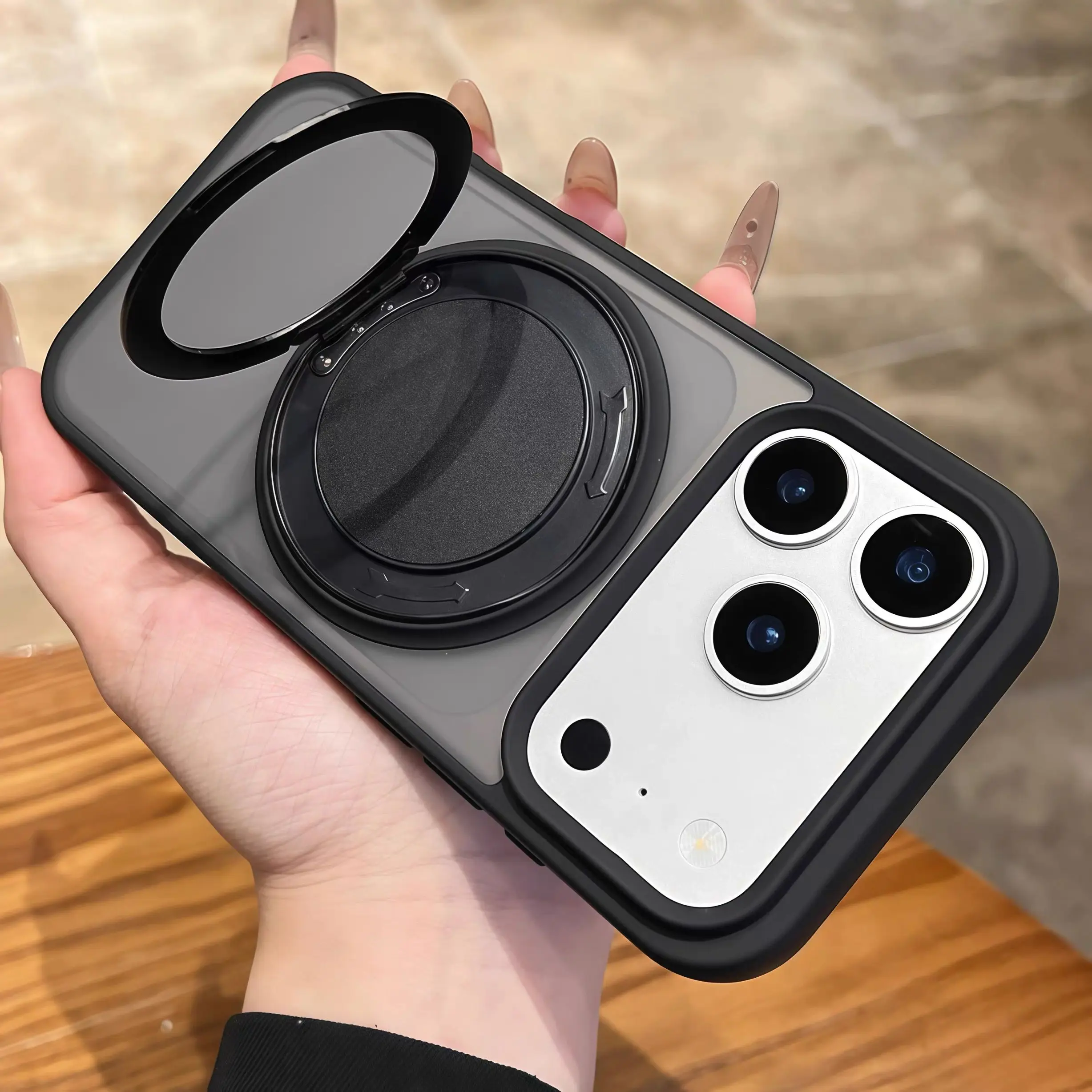 Transparente, matte MagSafe Wireless-Ladehülle für iPhone 17 Pro 16 15 14 13 12 11 Pro Max Plus mit 360°-Ständer und Panzerung