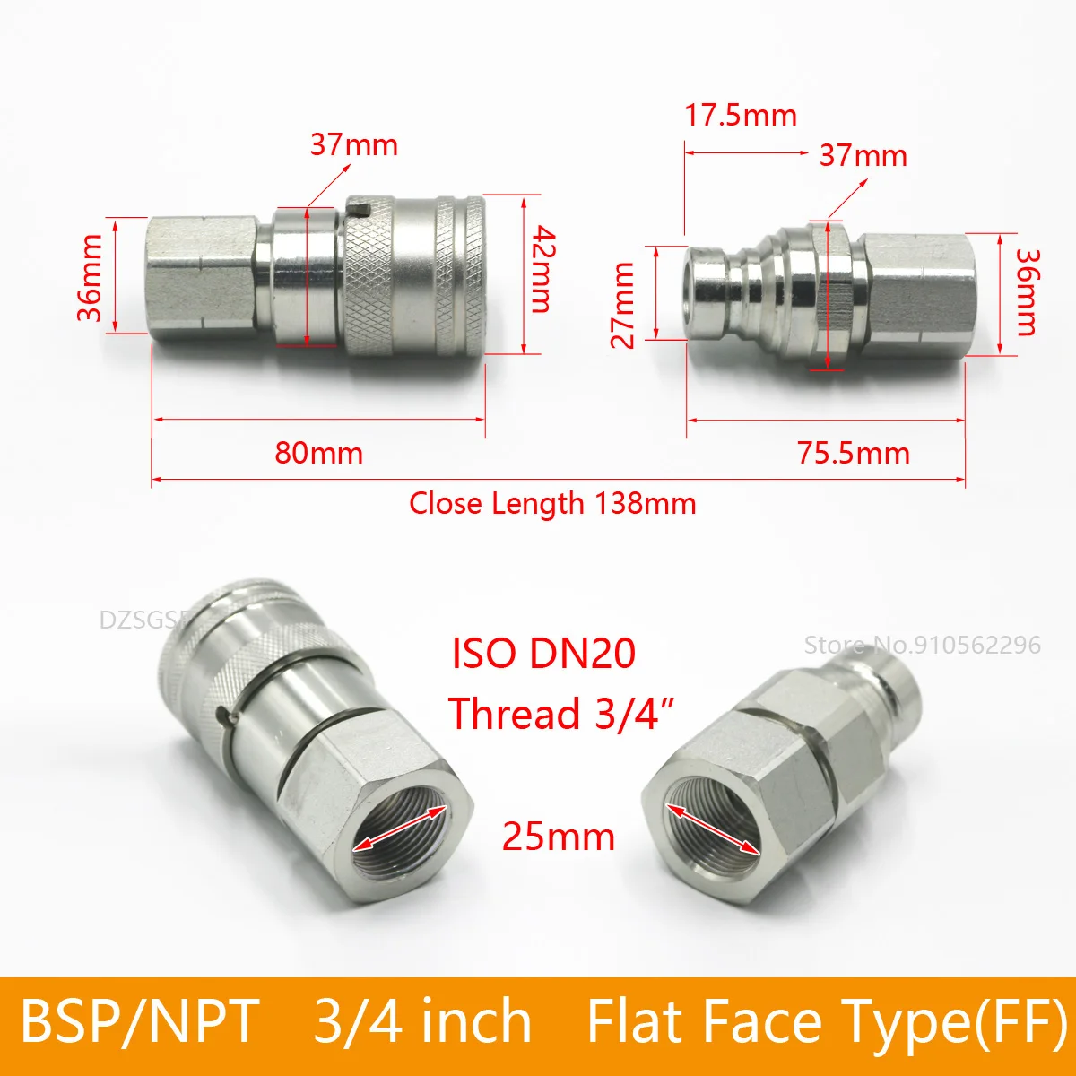 Imagem -05 - Bsp tipo de Cara Plana Hidráulico Acoplamento Rápido Casal Tomada Rápida com Válvula Plug com Válvula 1