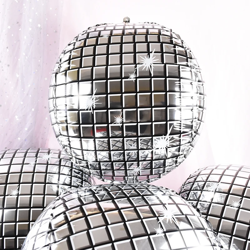

6pcs 4D Disco Balloon Silver Round Cube Shaped Balloons for Wedding Happy Birthday Retro Popular Party DIY Air Globos Decoration