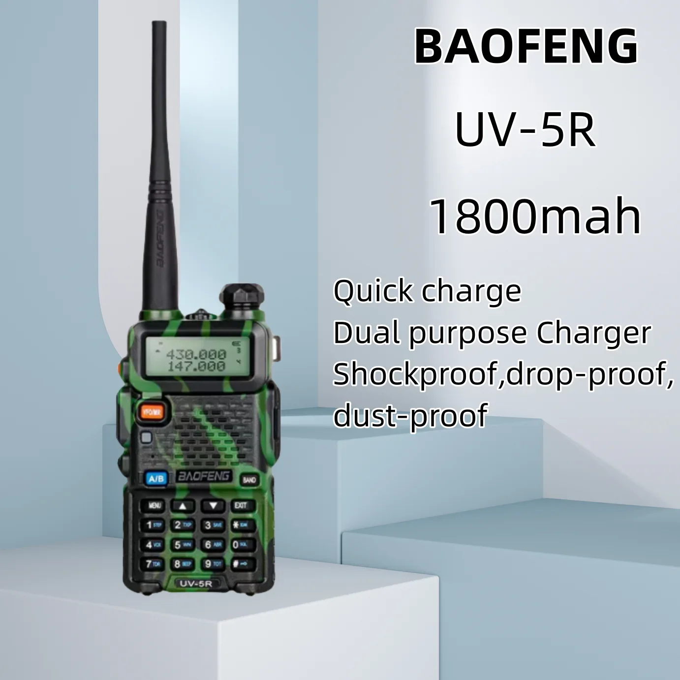 

Baofeng UV5R Portable Walkie Talkie, Camouflage, Dual Frequency, Two-Way Radio, High Power,5W, 2024 send earphones