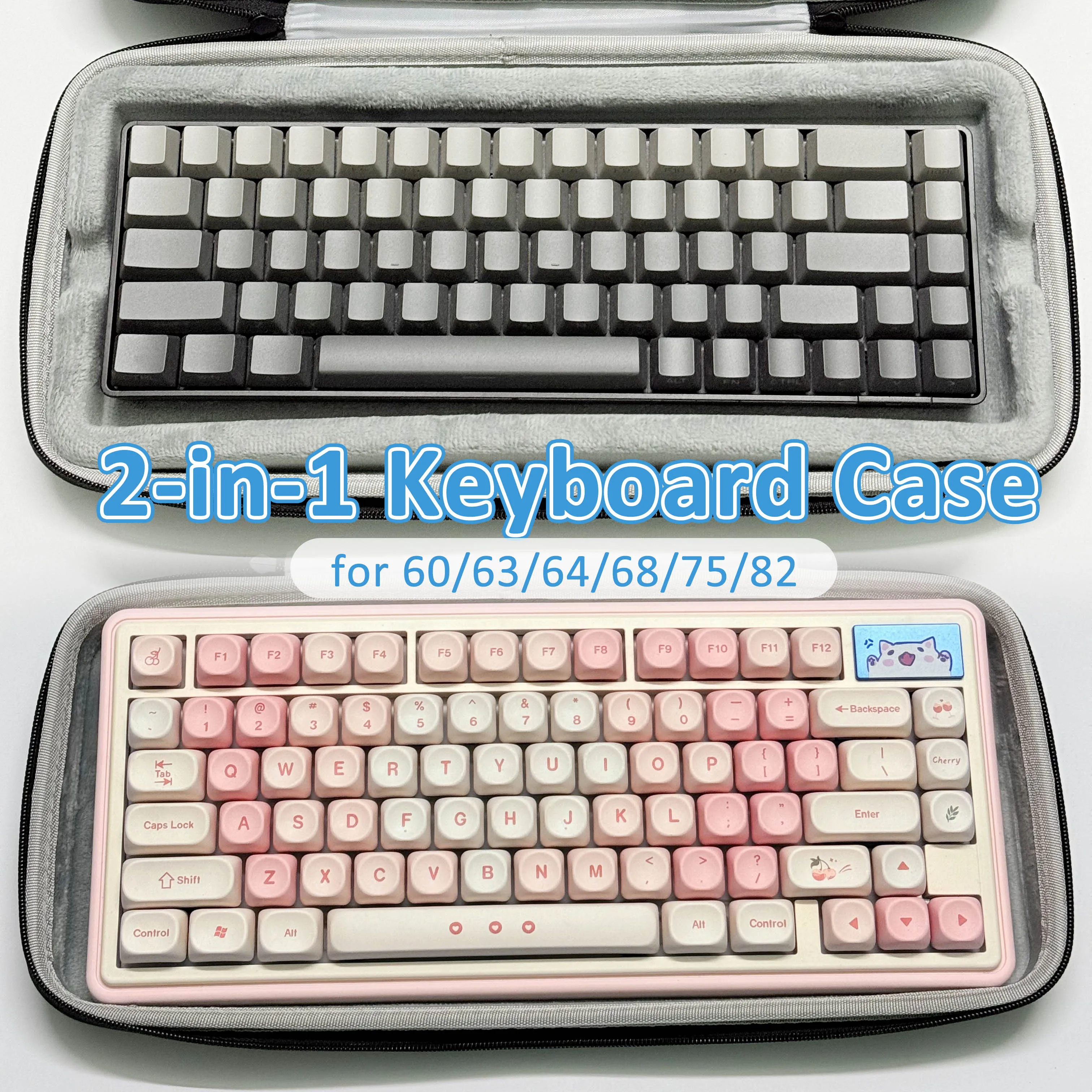 

2-in-1 Keyboard Storage Bag with Handle Dustproof EVA Hard Shell Travel Keyboard Case for 60/75/82 Keyboard Protective Sleeve