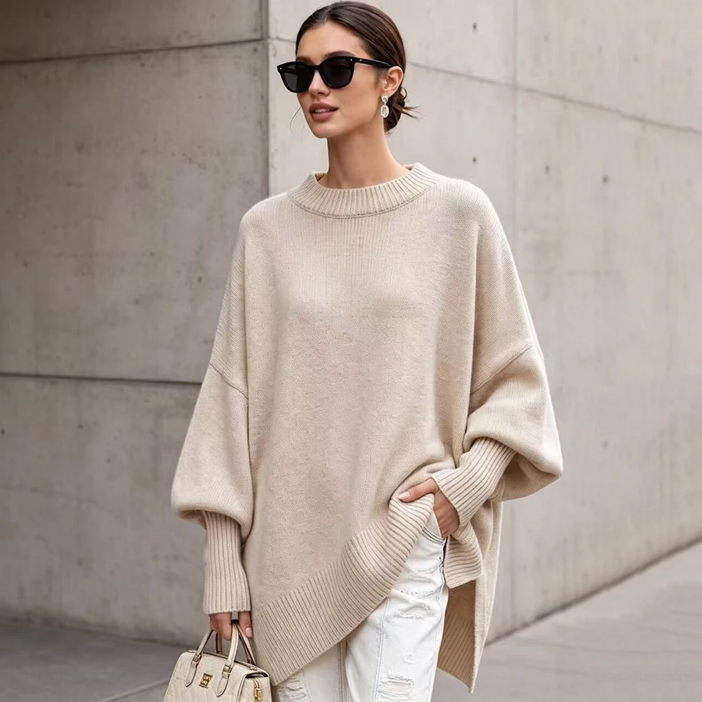 Autumn and Winter New 100% Cotton Women's Sweater Casual Color blocked Knitted Round Neck Pullover Loose Fashion Women's Top