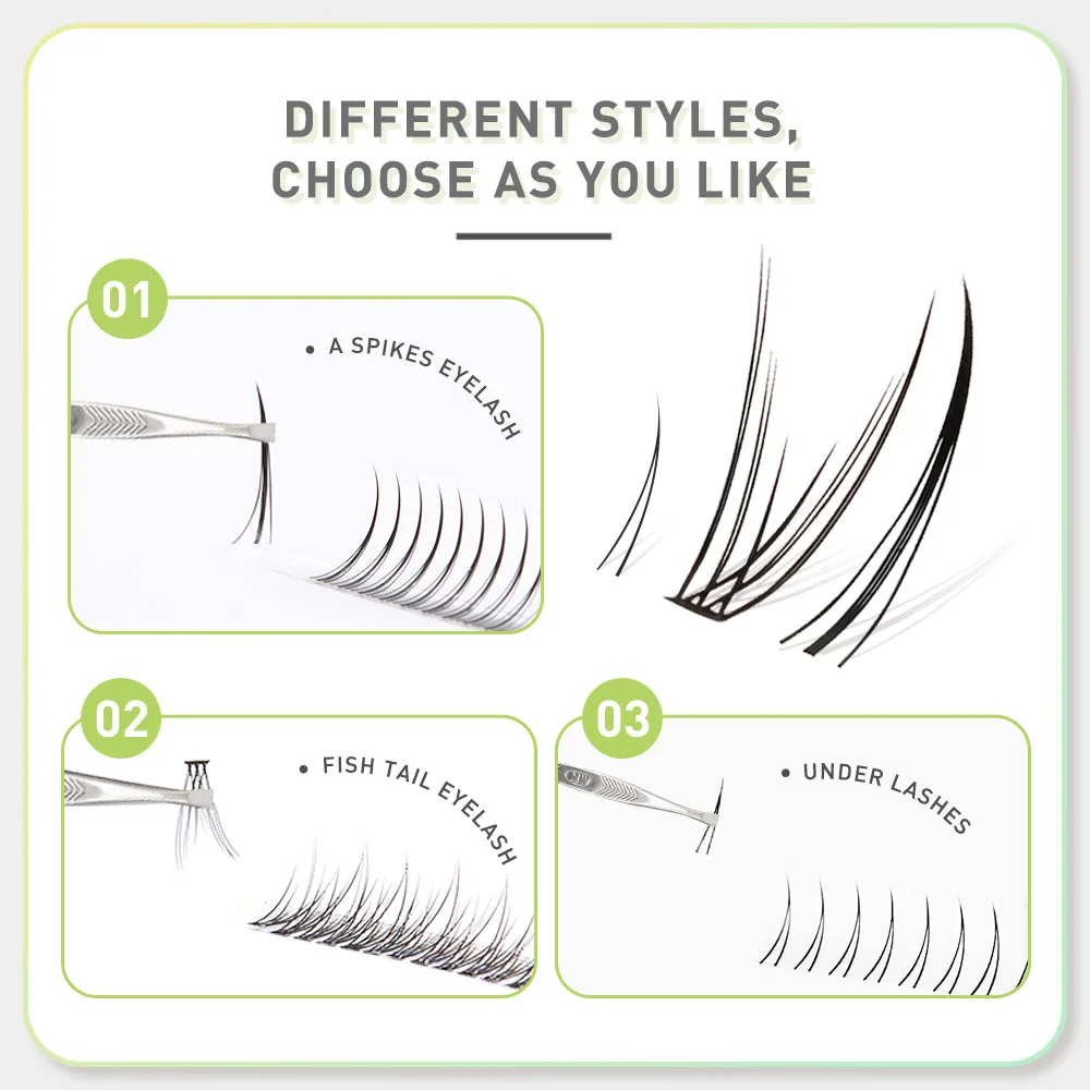 A/M Shape Spikes Fish Tail Cluster Eyelash Mix Heat Bonded Extension V Under Lower Lashes Individual Makeup DIY Premade Fan Set