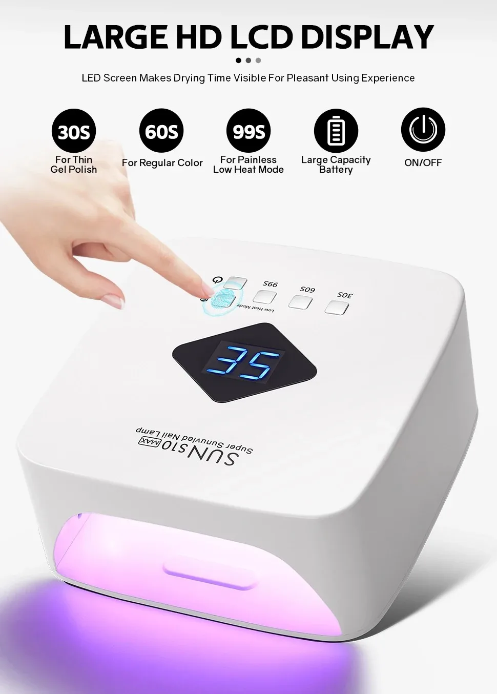 30개의 LED가 있는 전문가용 네일 램프, 3가지 타이머 설정이 가능한 충전식 매니큐어 램프