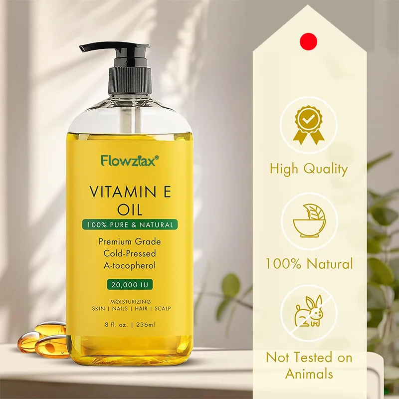 Vitamin E Oil 20000IU Cold Pressed Anti Wrinkle Massage Oil for Face Body Hair Scalp Nails Moisturizing Skin Care Oil 236ml