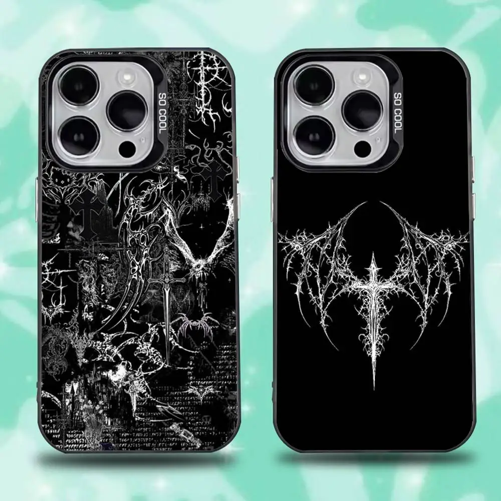

Gothic Cyber Sigil Cross Phone Case For iPhone 16,15,14,13,12,11,Pro,Max,Plus,Mini,XS,SE Anti Fall Black Matte Hard Bumper