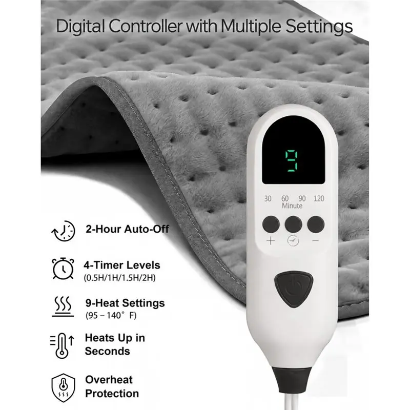 SHGO-US PLUG,Heating Pad For Back About 17X33inch With 9 Heat Settings&4 Timers,Electric Heating Pads For Back Neck Shoulder
