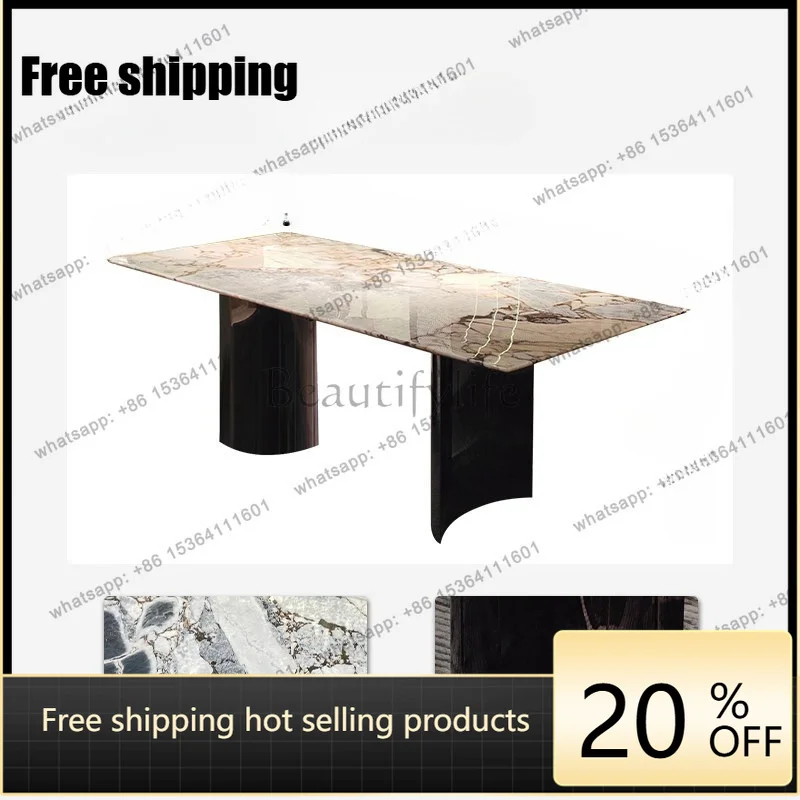 YJ natural imported marble dining table Ocean storm elephant white high-end light luxury rectangular dining table