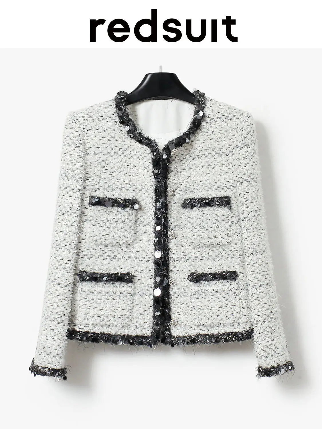 New Light luxury texture coarse floral sequin woven round neck four pocket jacket high-end top   Custom size