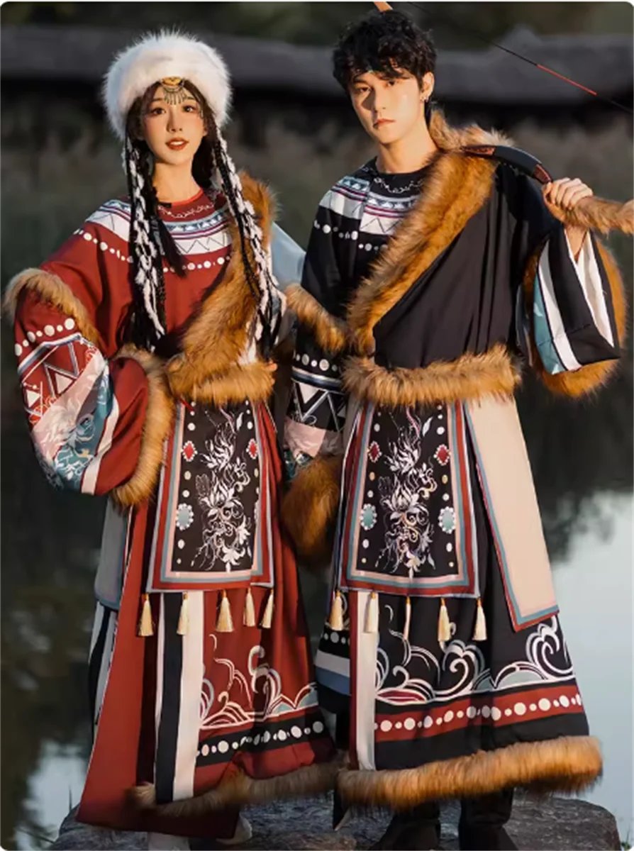 

Tibetan clothing new long robe for men and women with ethnic style couple style