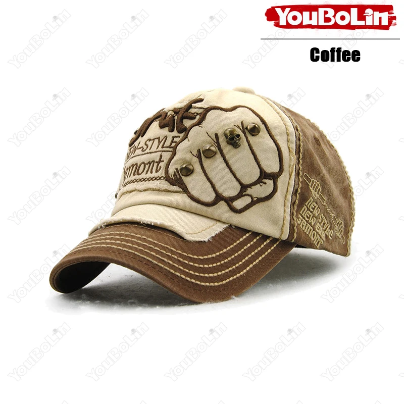 High Quality Fist Rivet Element Embroidery Cotton Adjustable Baseball Cap Hip Hop Hat Trucker Caps Dad Hats