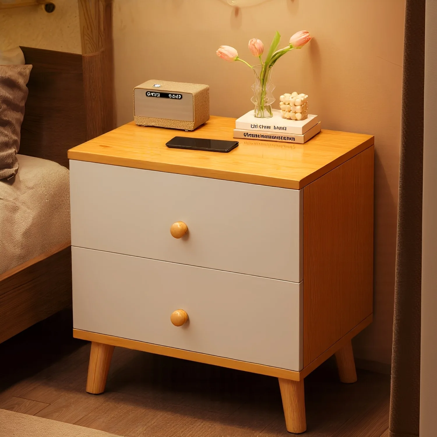

Bedside Table Small Bedroom Simple Locker Modern Home Shelf Simple Storage Mini Cabinet Nightstands for Bedroom