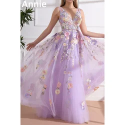 Annie Purple Tulle Prom Dress 3D Flowers Princess Graduation Formal Evening Dresses Vestidos De Fiesta Elegantes Para Mujer2024