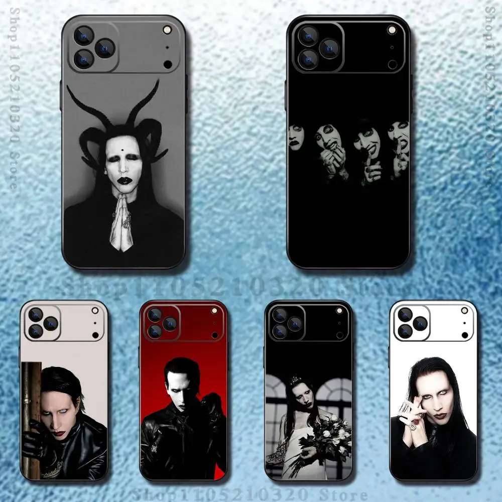 

M-Marilyn M-Manson Phone Case For iPhone 17,16,15,14,13,12,11 ,Pro Max,XS,X,XR,SE,Mini,8,7,Soft Silicone Black Cover