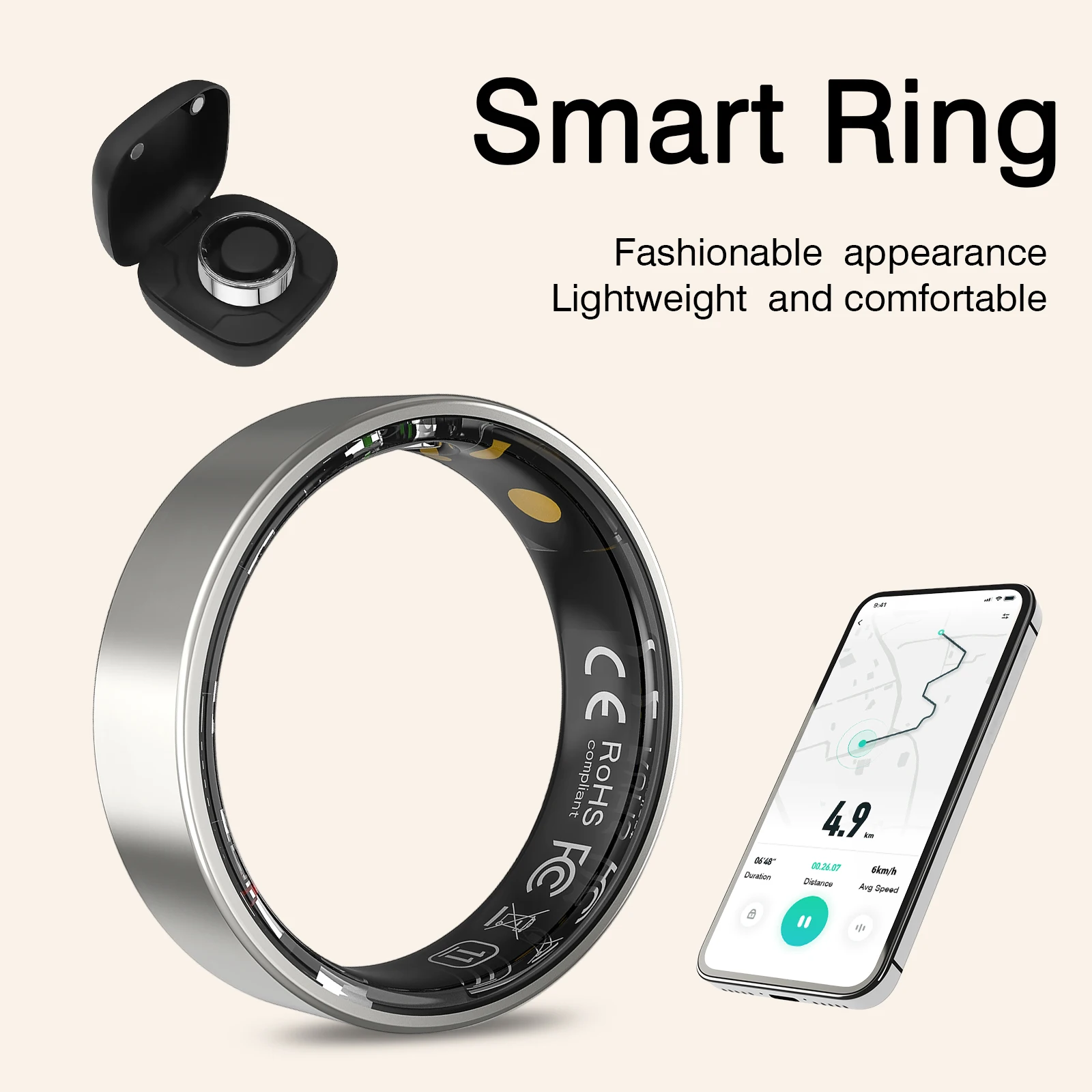 حلقة ذكية، تتبع النوم، أوضاع رياضية متعددة، مراقبة البيانات الرياضية، متوافقة مع iPhone وAndroid، هدية العيد، للجنسين