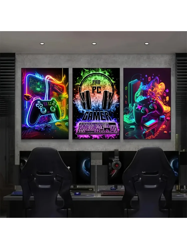 Peintures sur toile pour salle de jeu, 3 pièces, manette de jeu, affiches de Style Punk, imprimés, images d'art murales, cadeau de Gamer pour garçons, décor de chambre d'enfant