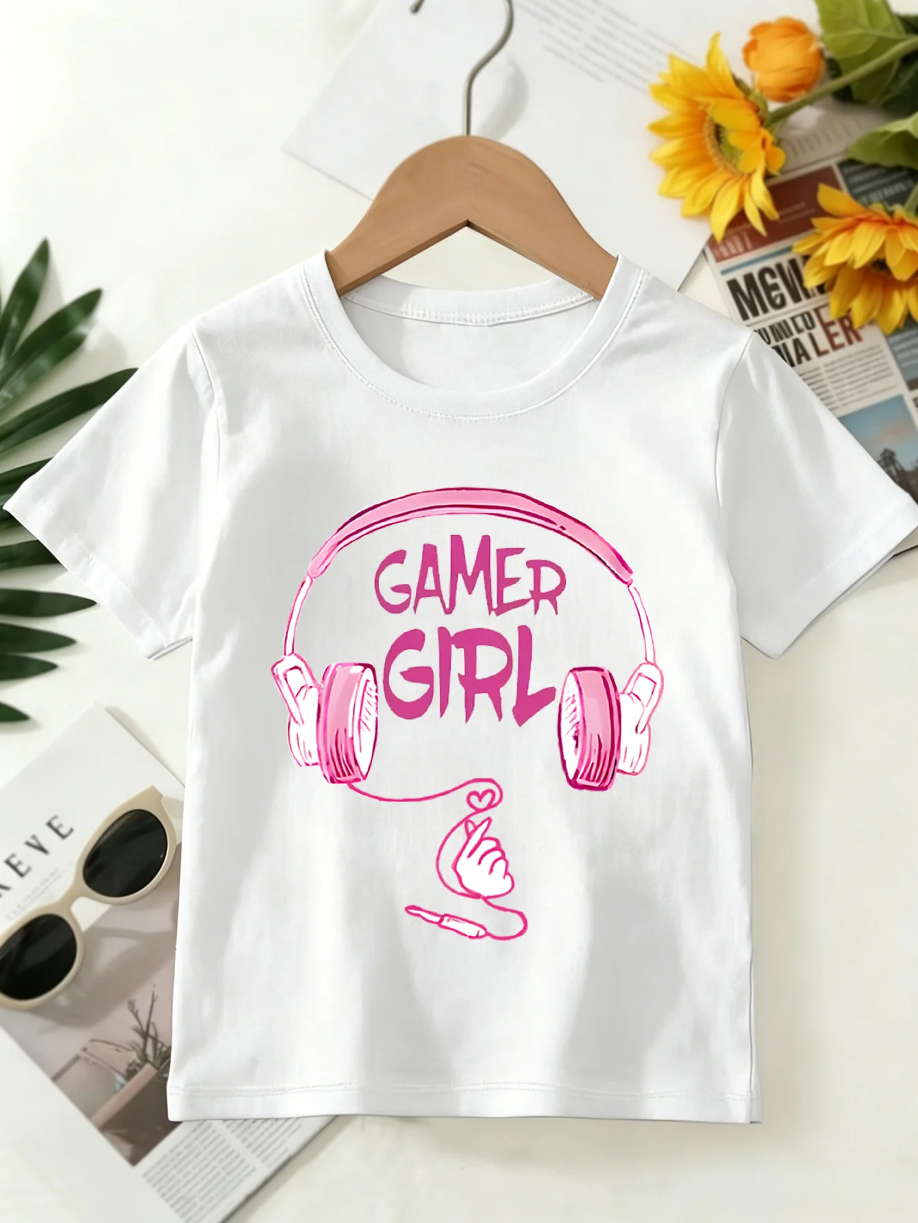 Gamer Girl Headset Kids Tee Gaming Graphic Print Boys Girls Family Matching Cotton Summer Short Sleeve Basic Children Tshirt