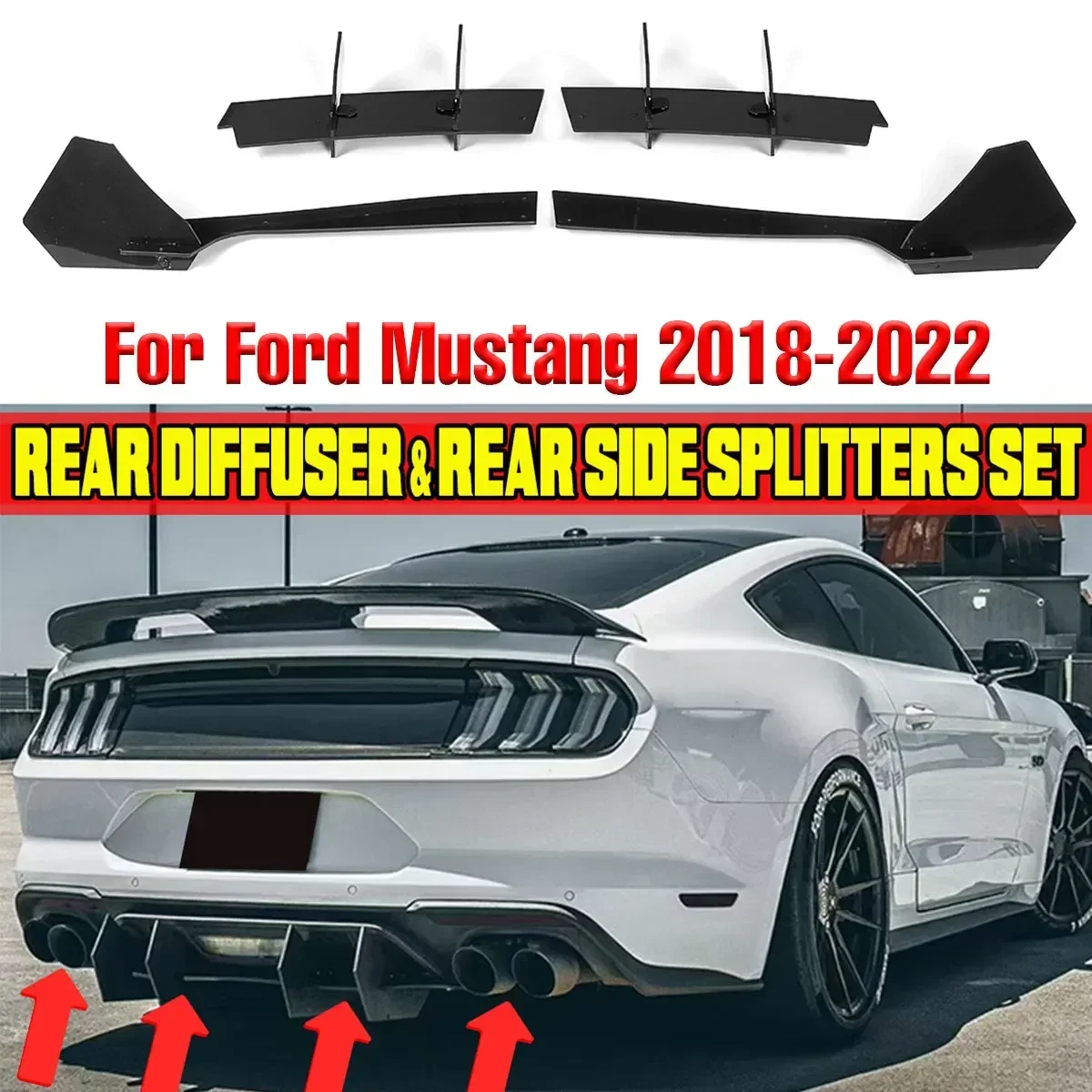 

Car Rear Bumper Lip Diffuser Rear Side Splitters Apron Flaps For Ford For Mustang 2018-2021 Chassis Spoiler Deflector Body Kit