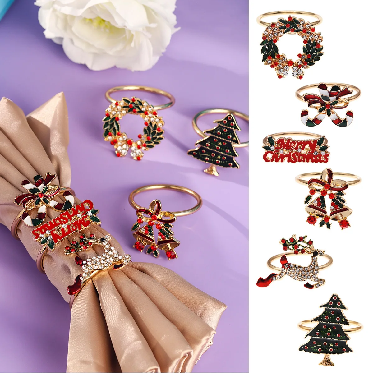 

6 шт./компл., модные рождественские кольца для салфеток из сплава, роскошные металлические кольца для обеденного стола ручной работы, зажимы для салфеток, подарки для друзей