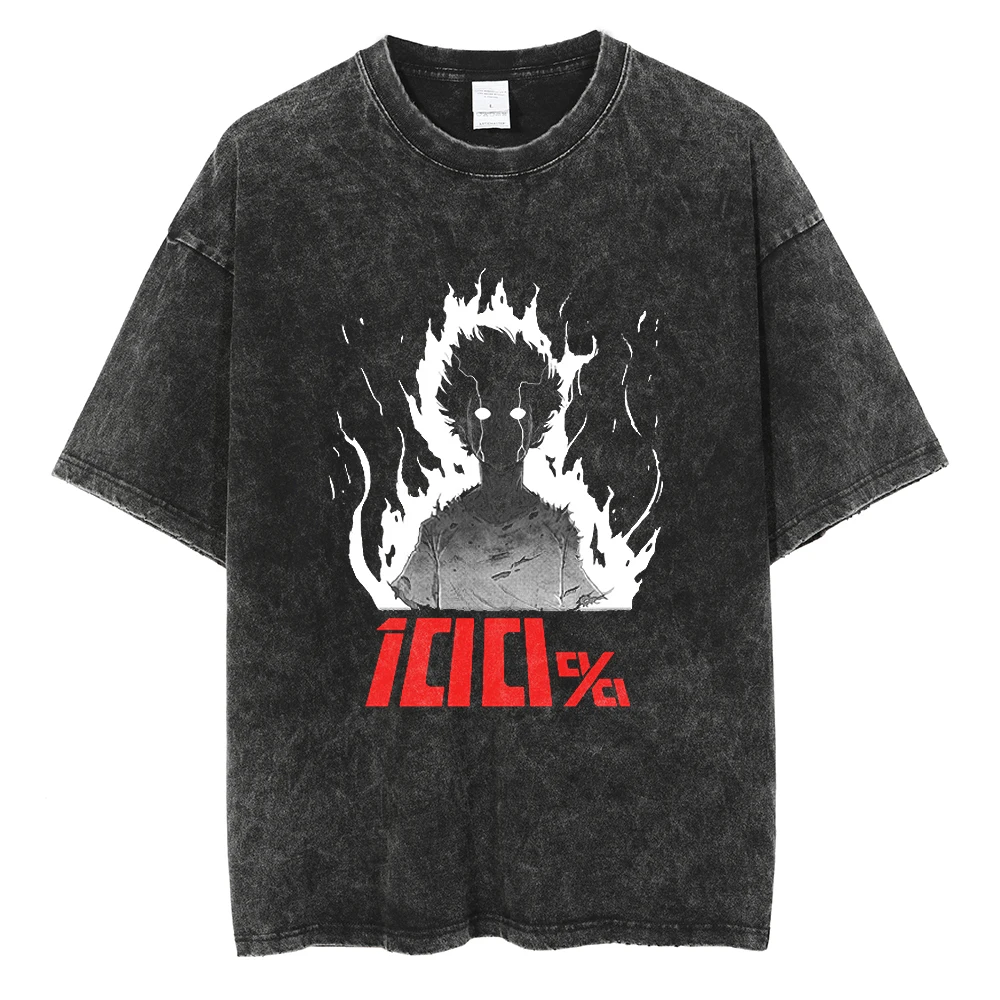 2026 summer Mob Psycho 100 Shigeo & Dimple Washed Anime T-shirt Harajuku Streetwear Oversized Short Sleeve Tee view 2