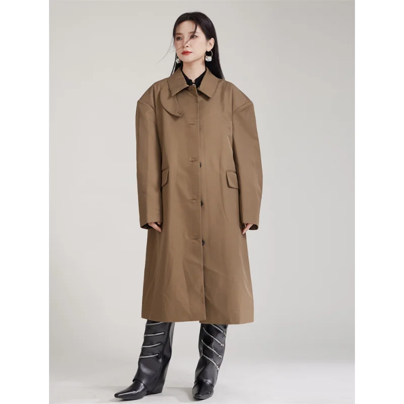 Anti-wrinkle Trench Coats Women British Style Machine Washable Non-scalding Mid-length Windbreaker Autumn Jacket Stand-up Collar