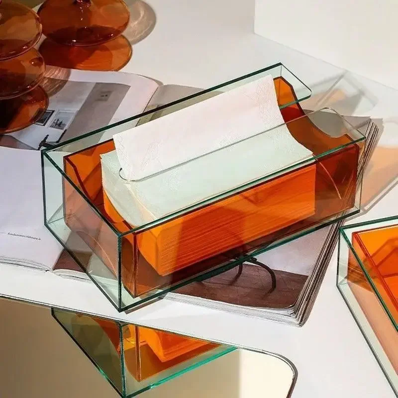 Colorful Acrylic Drawer Tissue Box Luxury Desktop Transparent Rainbow Napkin Box Ins Style Home Creative Bathroom Storage