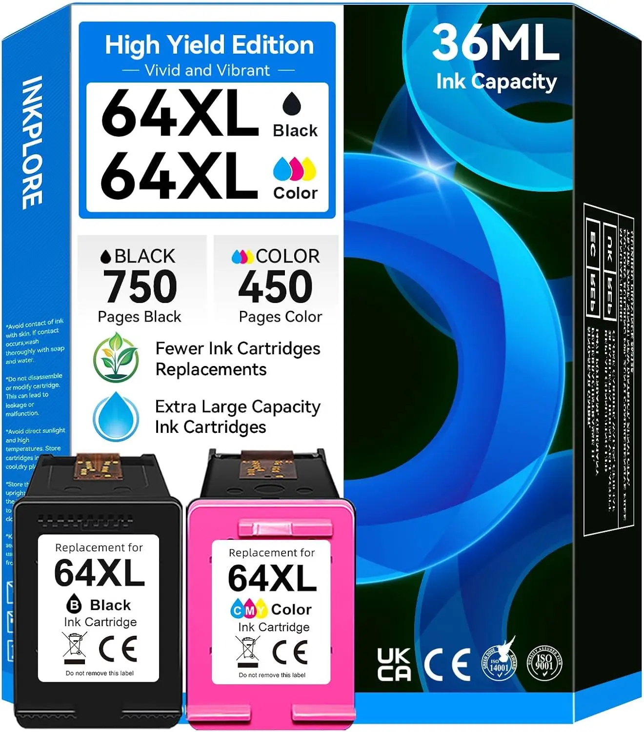 

64XL Ink Cartridge Combo Pack for HP Envy Photo Printers, Black and Color, Print Scan Copy