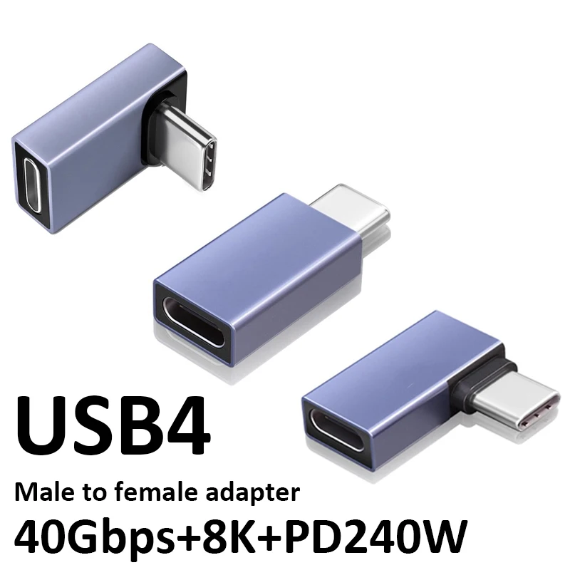 Right Angle Type C Adapter Connector USB4 Extender Female Male 90 Degree Elbow L Shape Data Transfer Earphone Audio Converter
