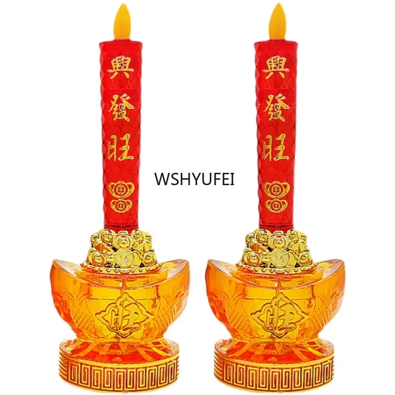 2pcs LED Simulation Flame Candle Lamp Buddhist Electric Light Guanyin Enshrined Ornament Home Fengdhui Decoration