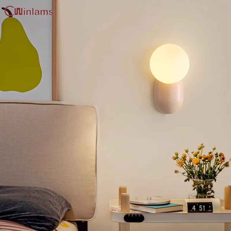 

Modern Simple Cream Wind Wall Lamp Bedroom Bedside Lamp Living Room Dining Room Staircase Hallway Ball Wall Lamp