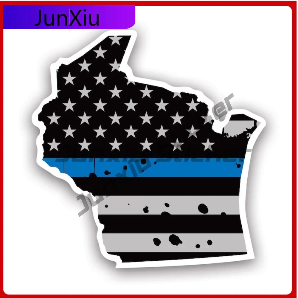 

Jdm Distressed Thin Blue Line Wisconsin State Shaped Subdued Us Flag Sticker Decal American Made Uv Protected Police Law