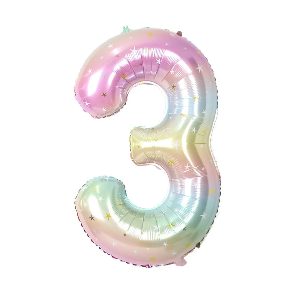 1pc 40inch Pastel Rainbow Number Foil Balloons Star Sky Gradient Digital Balloon Kids Birthday Party Decorations Helium Ball