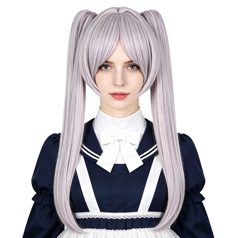 Frieren Cosplay Wig Silver Purple Long Straight Twin Tail Wig Anime Heat Resistant Synthetic Hair For Halloween Costume Party