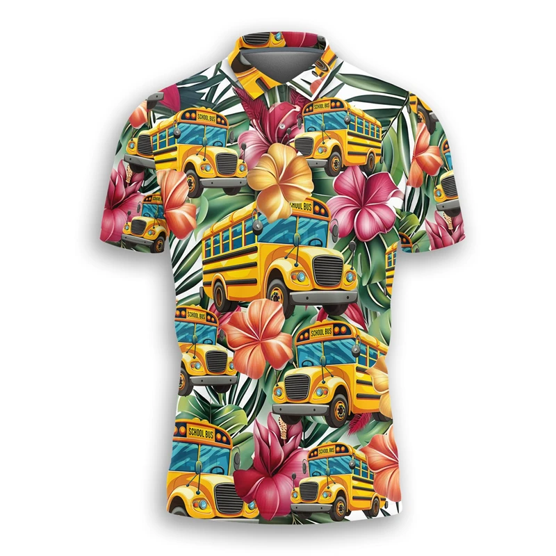 School Bus Driver Button Polo Shirts For Men Clothes Fashion Job Lapel Blouse Casual Male POLO Shirt Work Uniform Women Tops