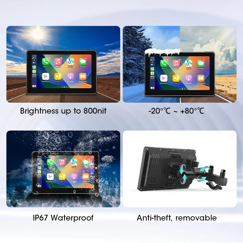 Jansite المحمولة 7 بوصة دراجة نارية الملاحة GPS Carplay أندرويد السيارات IPX7 مقاوم للماء المزدوج BT IPS شاشة تعمل باللمس AirPlay AutoLink