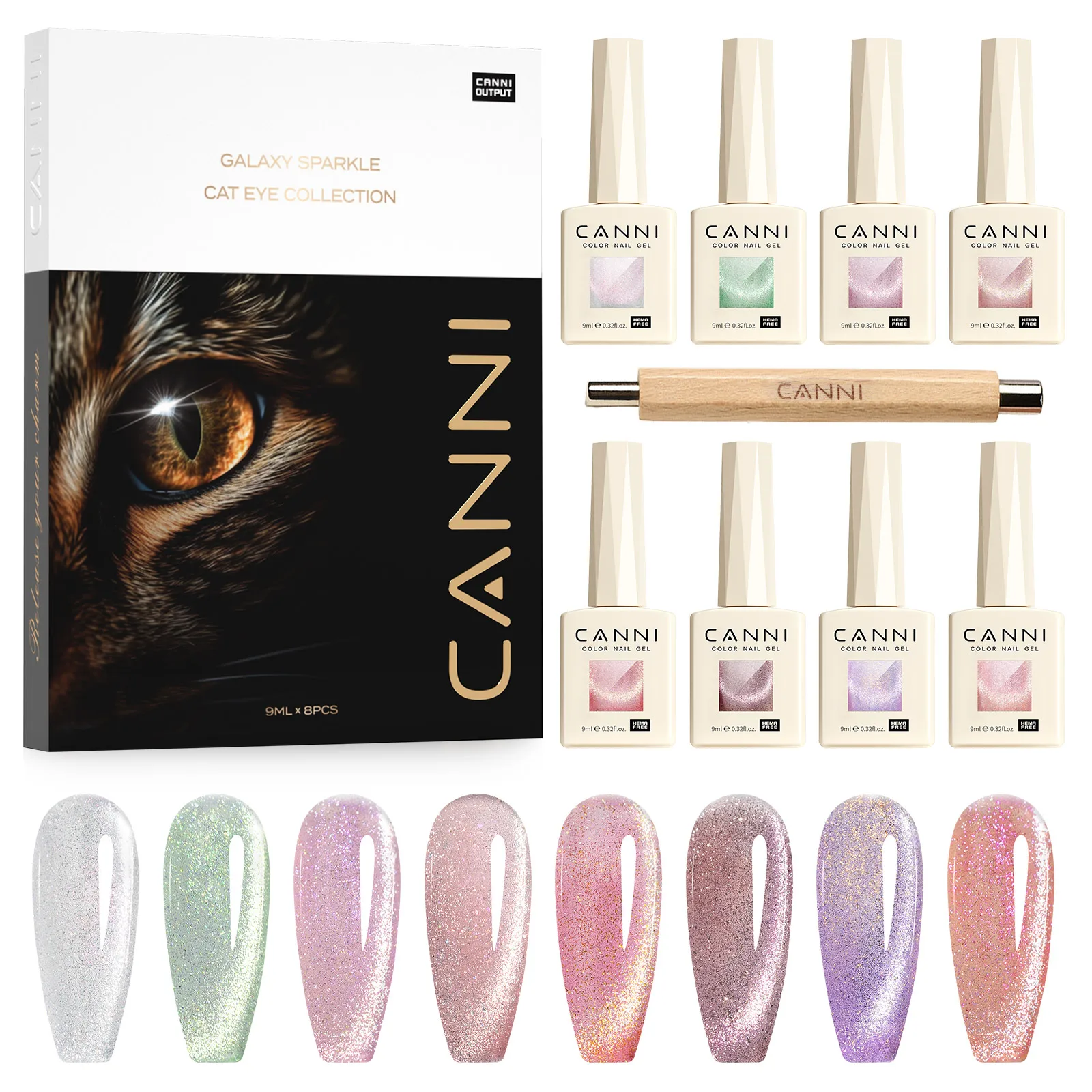 CANNI VIP Kit Hema Free Nail Gel Polish Crystal Cat Eye Sparkle Diamond Semi Permanent Soak Off UV LED Gel Varnish 9ml*8pcs - Detail 1