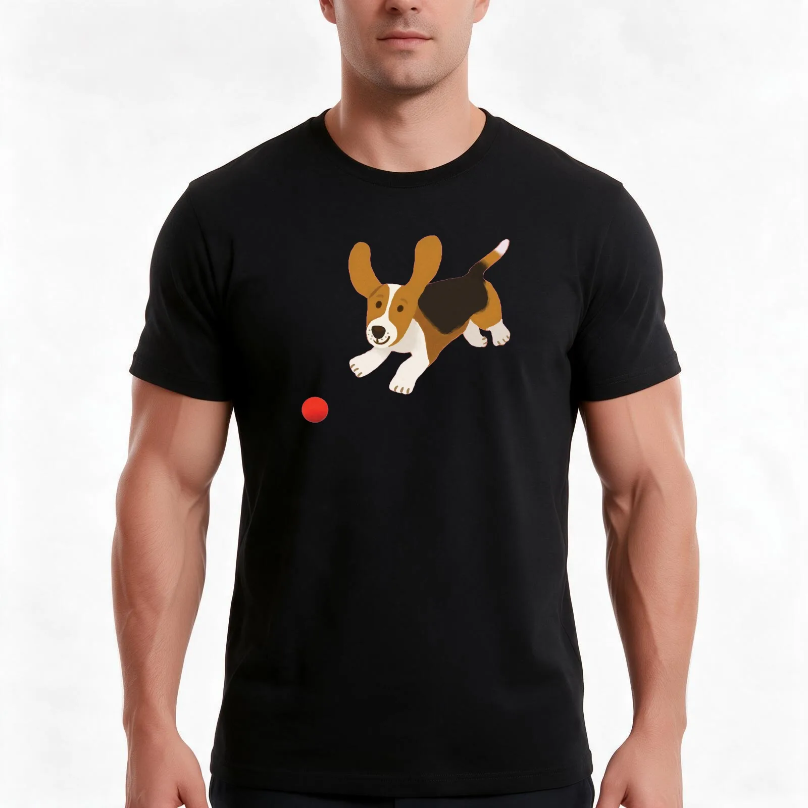 happy basset hound T-Shirt, Summer Casual Cotton Tee, Oversized Streetwear Tops, Vintage Graphic Print, Loose Fit Short Sleeve