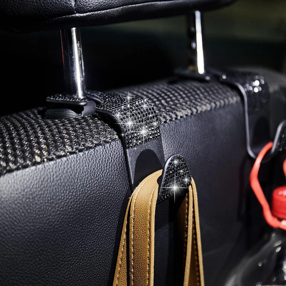 2pcs Artificial Diamond Car Hook, Car Hidden Car Storage Hook Creative Car Seat Hook Hanger Car Accessories For Women image 3